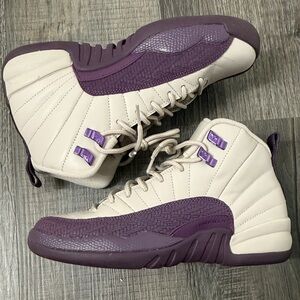 Jordan 12s Concord Kids Sneakers in Cream and Purple